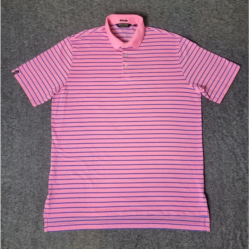 Polo Golf Ralph Lauren Men's Shirt SizeXL Pink Striped Performance Short Sleeve
